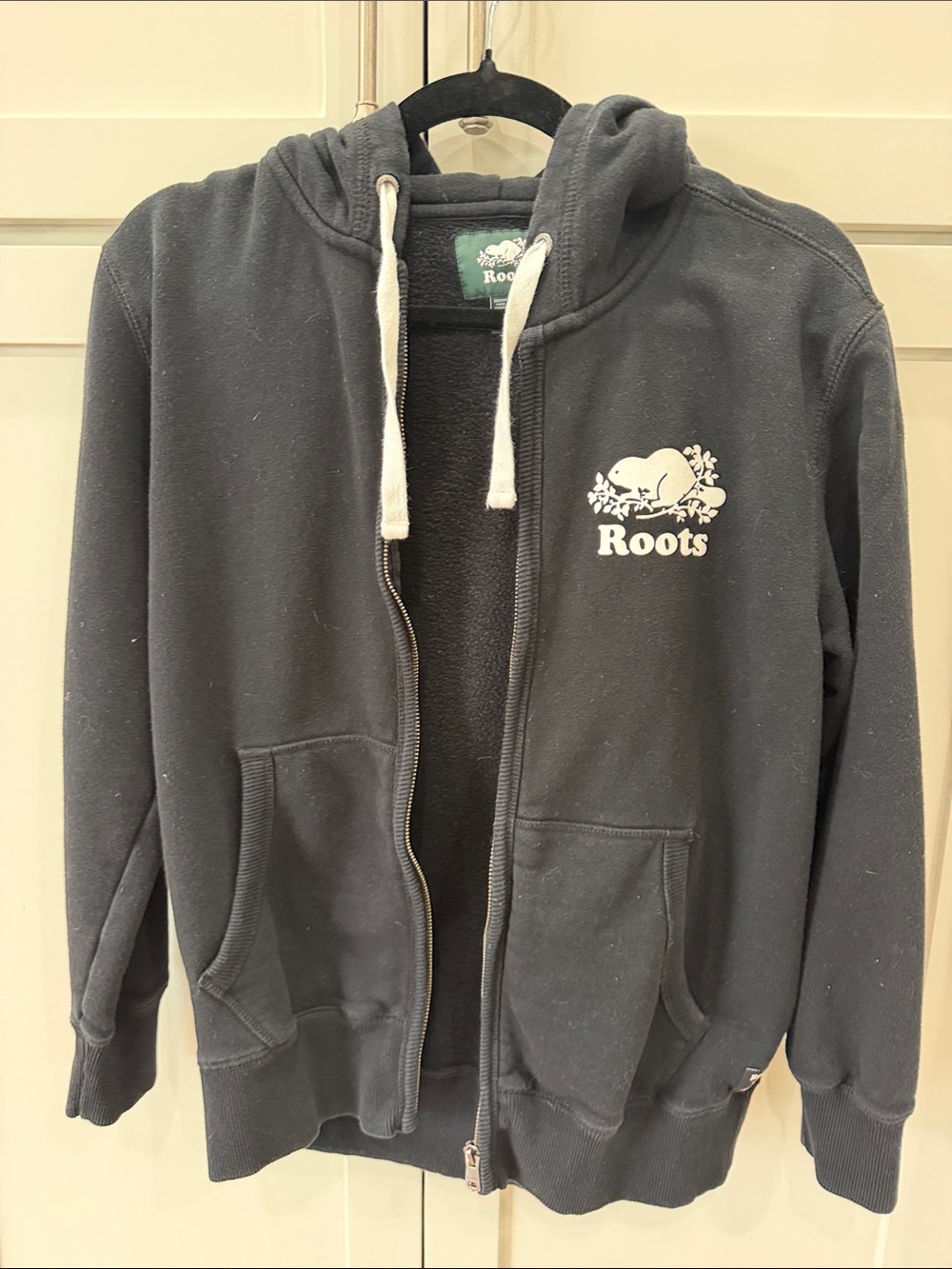 Roots Women’s Black Full-Zip Hoodie with White Logo